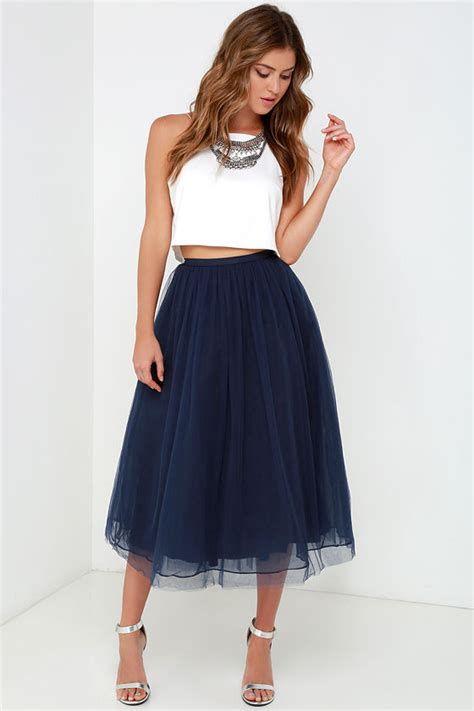 Dreamy Navy Blue Skirt Tulle Skirt Midi Skirt 6900 Lulus