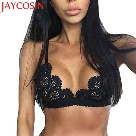 Jaycosin Sexy Women Hollow Translucent Underwear Sheer Lace Strap Lingerie Bra Top Bralette