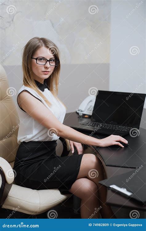 Business Woman Sitting At The Desk In Office Stock Image Image Of