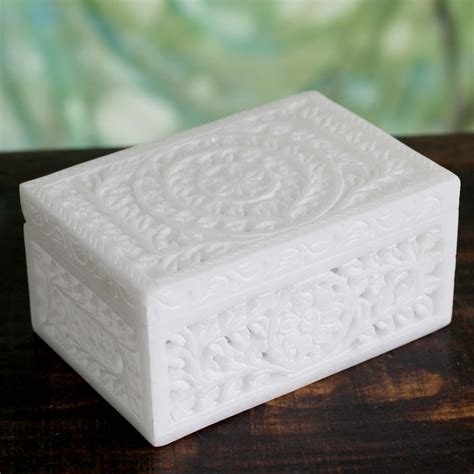 Handcrafted Jali Marble Jewelry Box Indian Morning Glory Novica