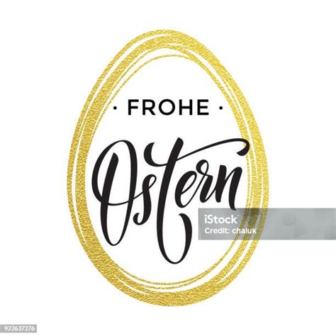 Happy Easter German Text Lettering And Gold Glittering Egg For Paschal Greeting Card Vector