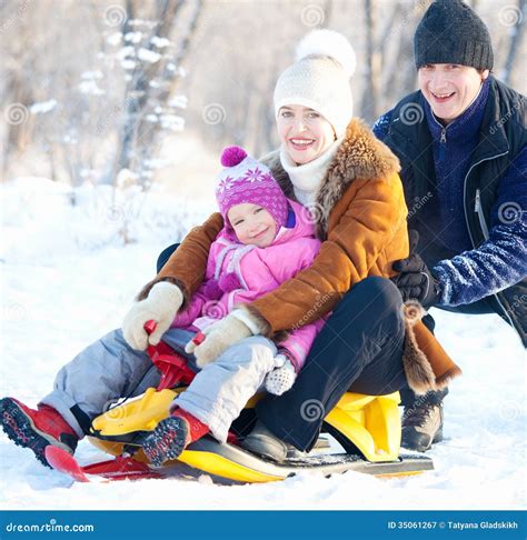 Mother With Baby On Sled Stock Image Image Of Cold Snowing 35061267