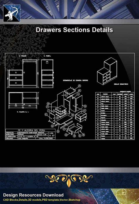 Architecture Cad Details Collections Drawers Sections Detail In