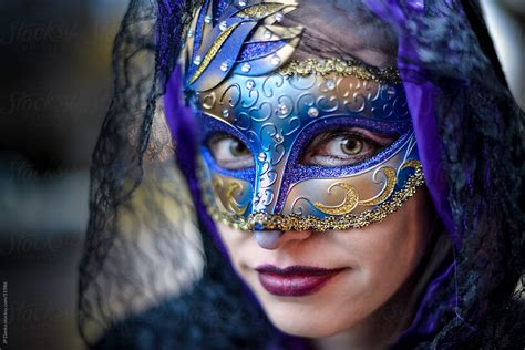 Exotic Beautiful Woman Wearing A Masquerade Mask Portrait By Jp Danko