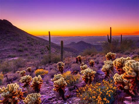 Arizona Sunset Desert Area Orange Sky Clouds Desktop Hd Wallpapers For