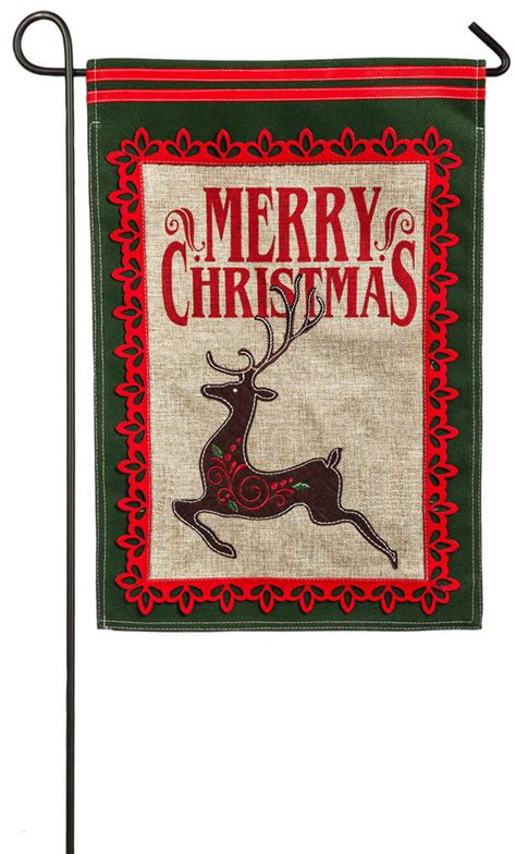 Evergreen Merry Christmas Deer Burlap Garden Flag 125 X 18 Inches