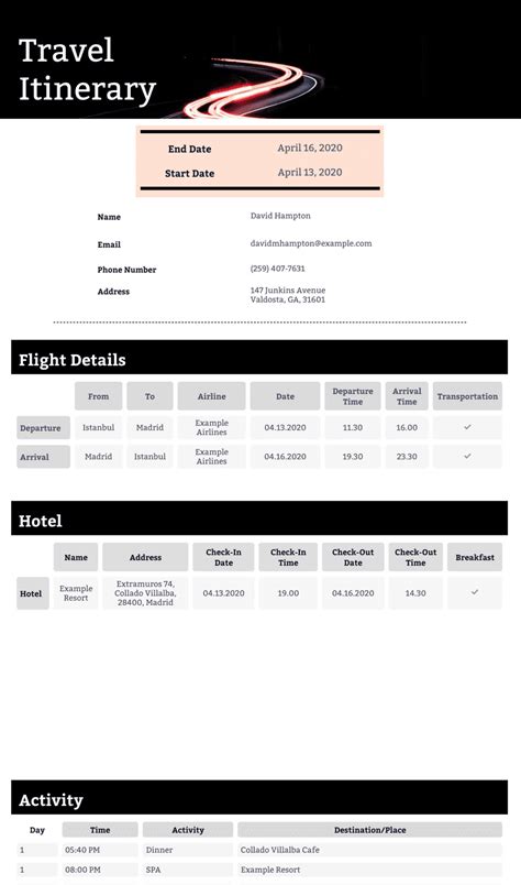 Travel Itinerary Template PDF Templates Jotform