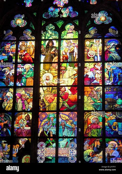 Stained Glass Window By Alfons Mucha In St Vitus S Cathedral Prague Czech Republic Stock