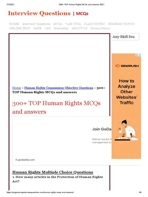 300 Top Human Rights Mcqs And Answers 2021 Pdf Multiple Choice Supreme Court Of India