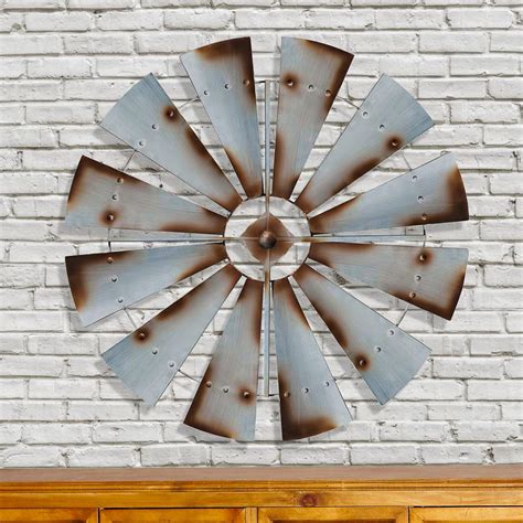 Metal Silver Rust Round Windmill Wall Decor Fh1057 The Home Depot