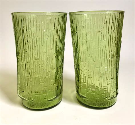 vintage green glassware 1970s drinking glasses anchor etsy
