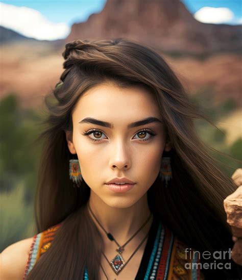 Set Of Young Beautiful Native American Women With Traditional Handmade Dress No 01 Photograph