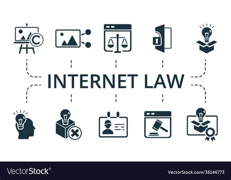 Internet Law Icon Set Collection Contain Pack Of Vector Image