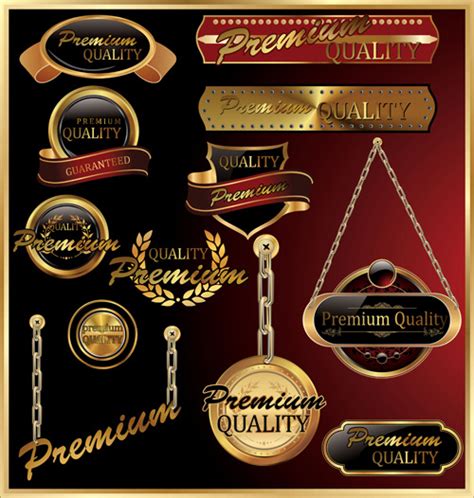 Luxury Golden Labels With Heraldry Vector Set Vectors Graphic Art