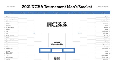 March Madness Bracket 2021 Printable Printable 2021 Mens College