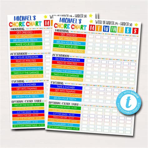 Kids Chore Chart Checklist Template Tidylady Printables