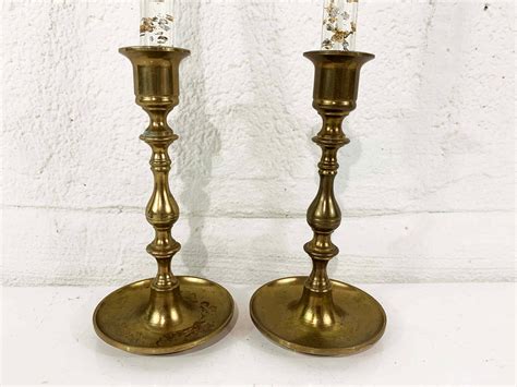 Vintage Brass Set Of Two Candle Holders Candlesticks Retro Tiered