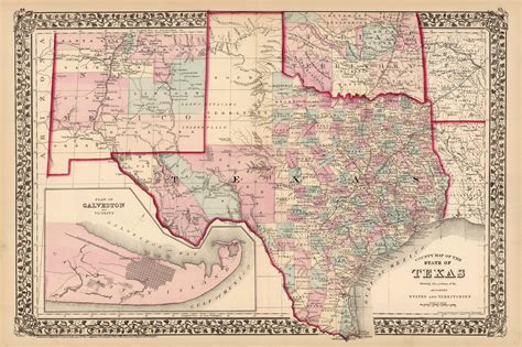 County And Township Map Of The State Of Texas Art Source International