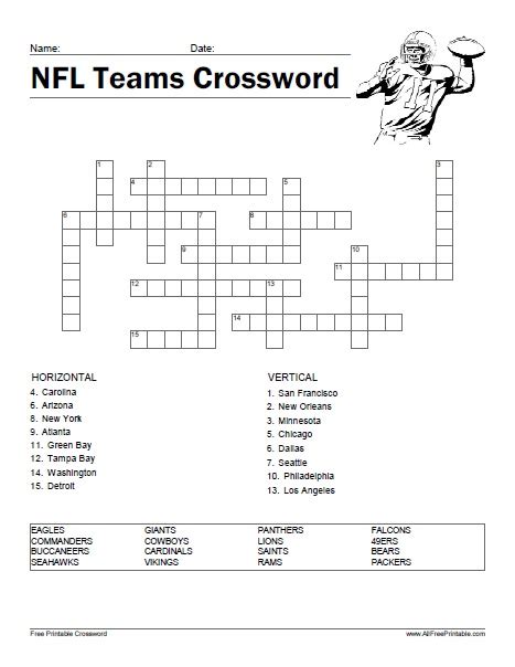 Print Nfl Teams Crossword Afc Free Printable