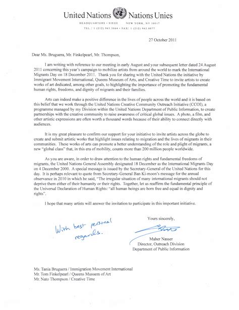 I need to write a letter and file it with the cercit clerks office i would like to save my home and work something out with lawyers but do not know what to put in the letter… read. United Nations Official Letter of Support for Dec. 18 Artist Actions | Immigrant Movement ...