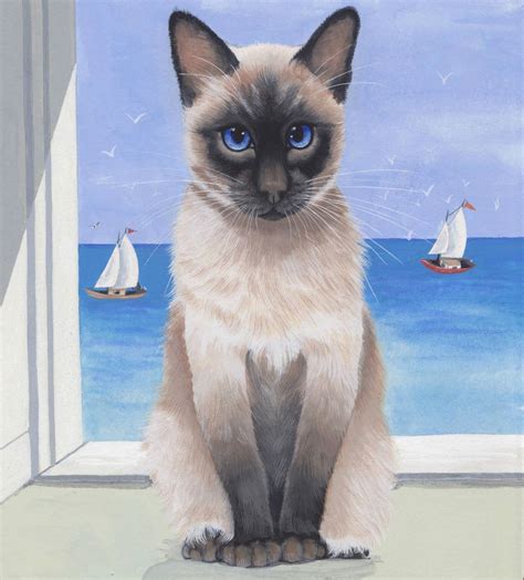 Siamese Cat And Sailing Boats Limited Edition Fine Art Canvas Print Sue