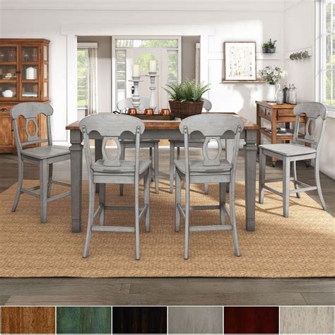 Elena Antique Grey Extendable Counter Height Dining Set Napoleon Back