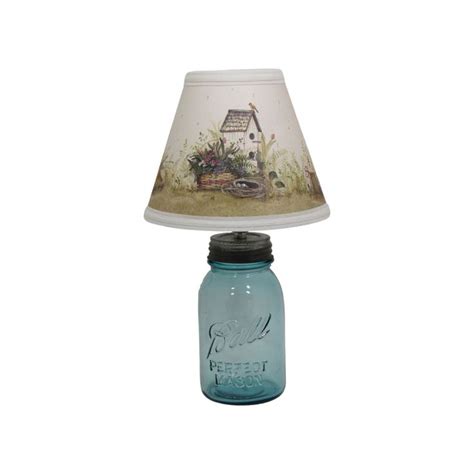 Aqua Quart Mason Jar With Birdhouse Paper Clip On Lamp Shade Etsy