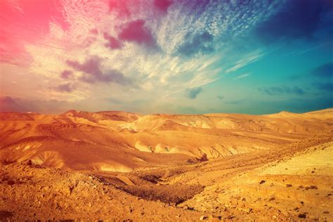 Mountainous Desert With Colorful Cloudy Sky Judean Desert In Israel At