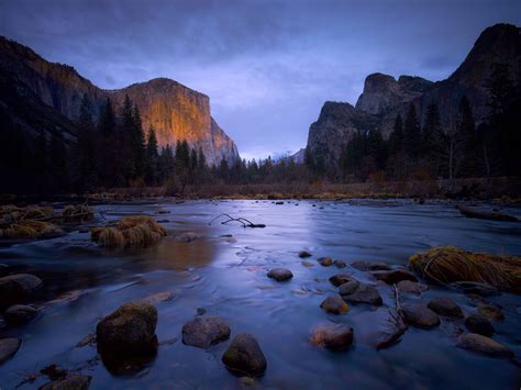 Download Wallpaper 2560x1920 Mountains Trees Stones River Yosemite