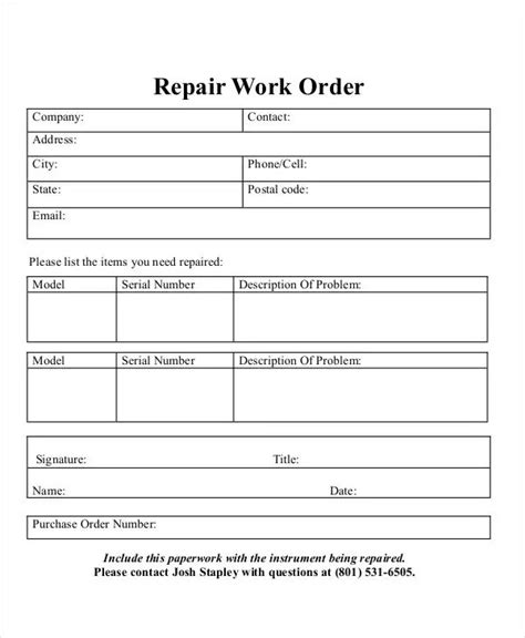 Free Mechanic Work Order Template Word Billable Hours For An Automotive