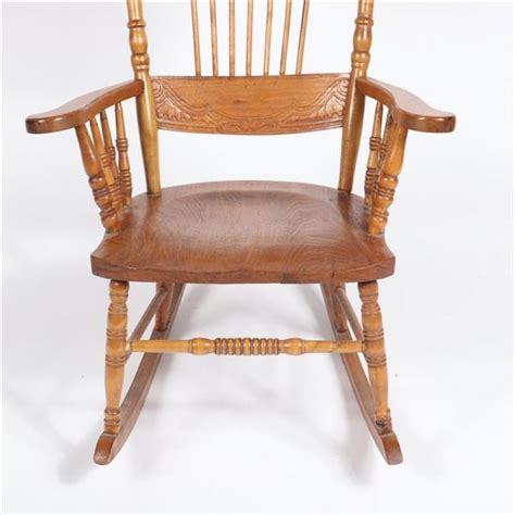 Sold Price Vintage Pressed Back Oak Wood Rocker Rocking Chair