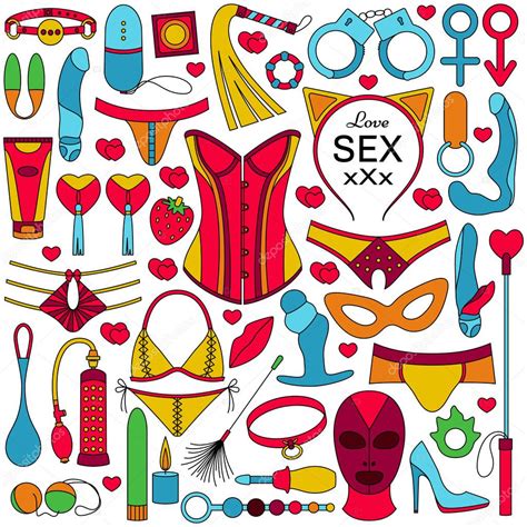 Sex Toys Set Colorful Outlined Icons Vector Illustration Stock