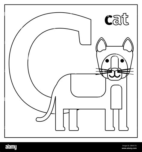 Coloring Page Or Card For Kids With English Animals Zoo Alphabet Cat