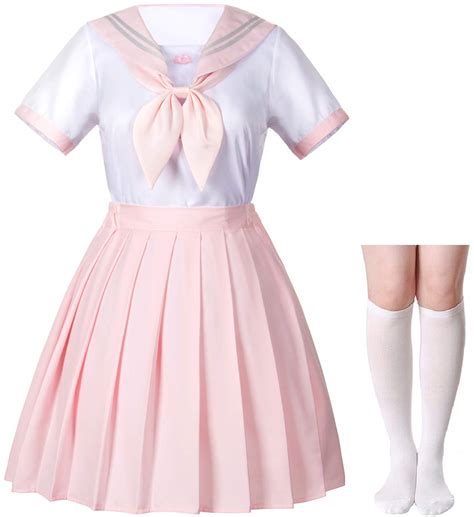 Buy Elibelle Japanese School Girls Jk Uniform Sailor White Pink Pleated