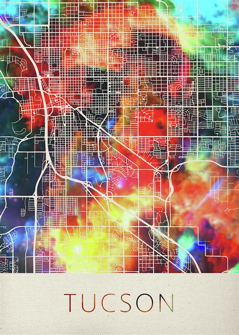 Tucson Arizona Watercolor City Street Map Mixed Media By Design Turnpike
