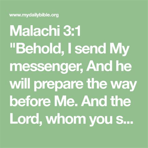 Malachi 31 Behold I Send My Messenger And He Will Prepare The Way