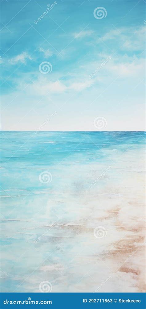 Dreamy Blue Sky And Ocean Oil Painting With Whimsical Dreamscapes Stock