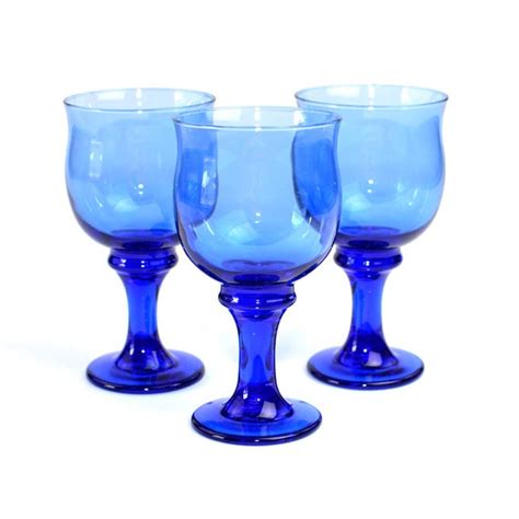 Cobalt Blue Glass Goblets By Libbey Rock Sharpe Large Size
