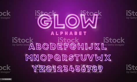 Neon Alphabet With Numbers And Letters In Pink Purple Led Bright Glow