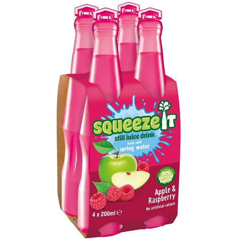 Squeeze It Still Juice Drink 4 X 200ml Apple And Raspberry Soft