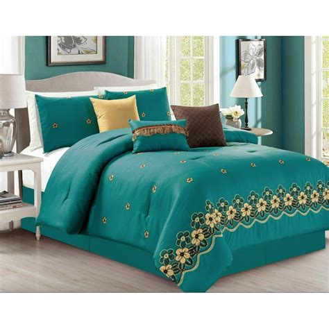 Empire Home 7 Piece Soft Soft Embroidered Comforter Set Teal Brown