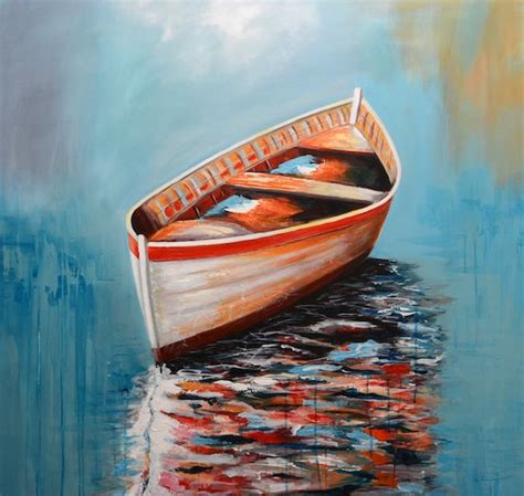 Boat Painting On Canvas Abstract Seascape Boat In The Sea Etsy