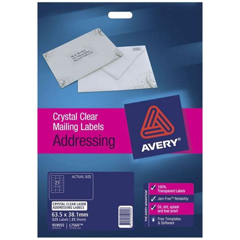 Avery L7560 Laser Address Labels Clear 21 Per Page 25 Pack 959055