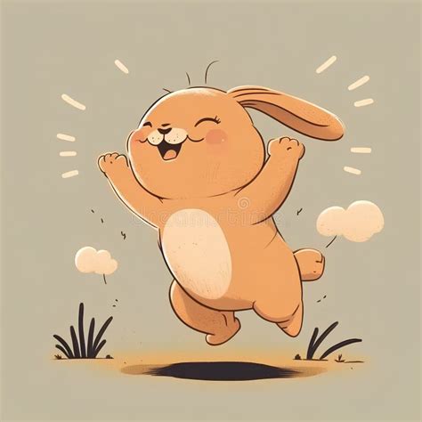 Cartoon Illustration Of A Cute Little Rabbit Jumping Over The Grass