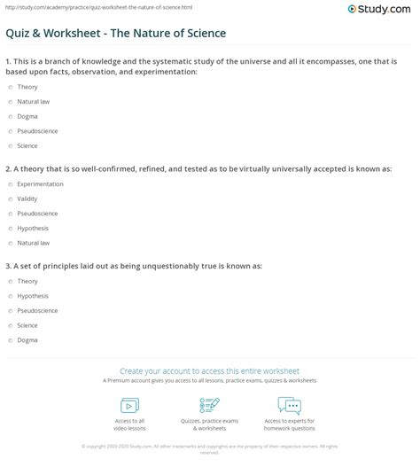 Quiz And Worksheet The Nature Of Science