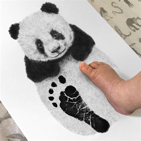 Personalised Baby And Child Panda Footprint Kit Baby Shower Etsy