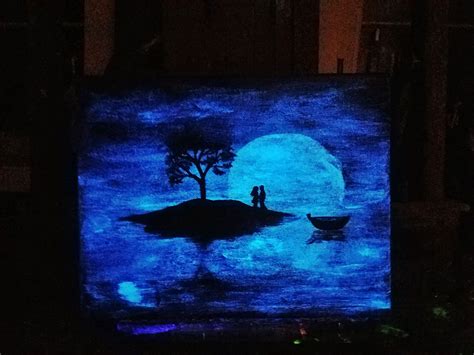 Glow In The Dark Moon Painting Small Blue Canvas Painting Romantic