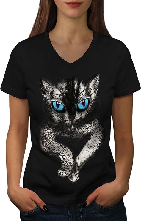 Wellcoda Blue Eyes Cute Furry Womens V Neck T Shirt Animal