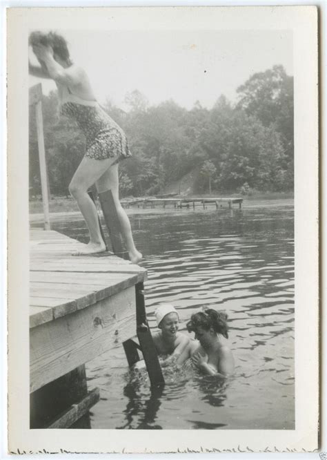 vintage bikini lake swimsuit teen high school girls oops funny brunette photo signed by author