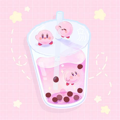 Kawaii Kirby Bubble Tea Sticker Mushimoo Cute Kawaii Drawings